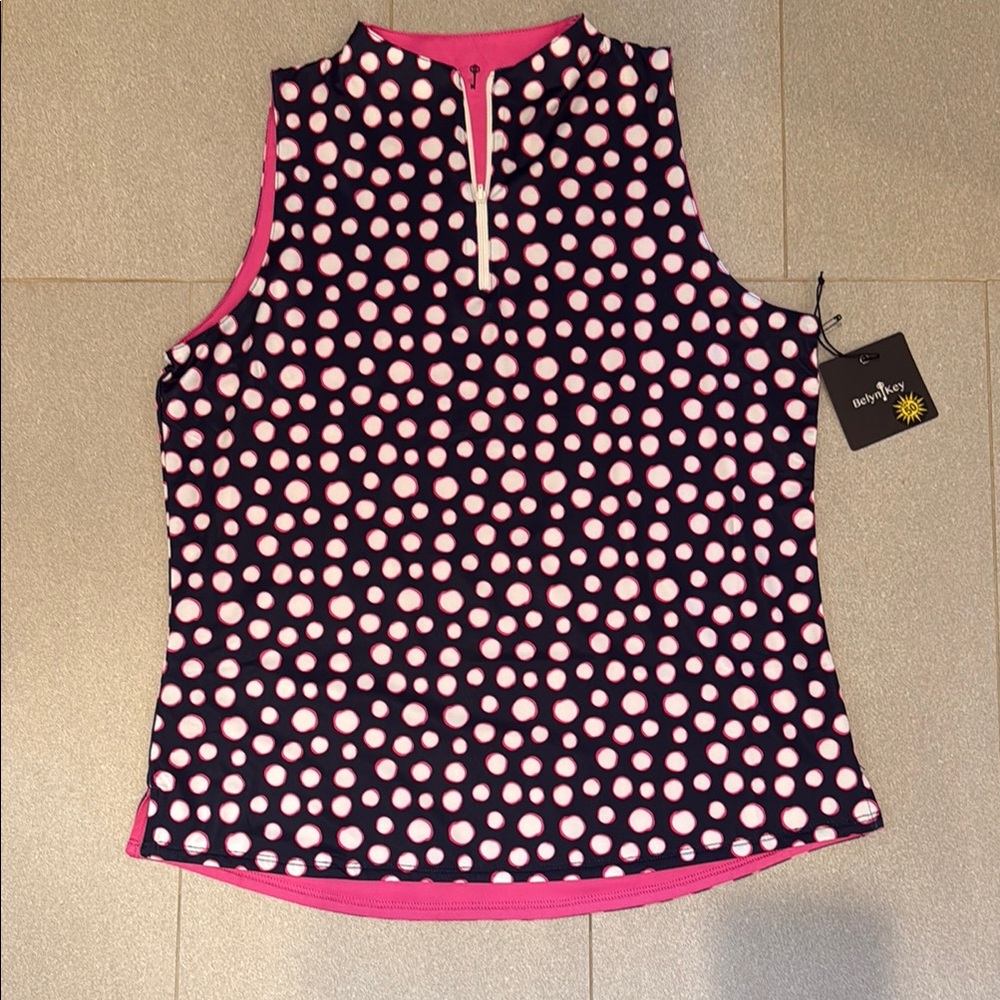 Belyn Key Navy and Pink Polka Dot Tank Top